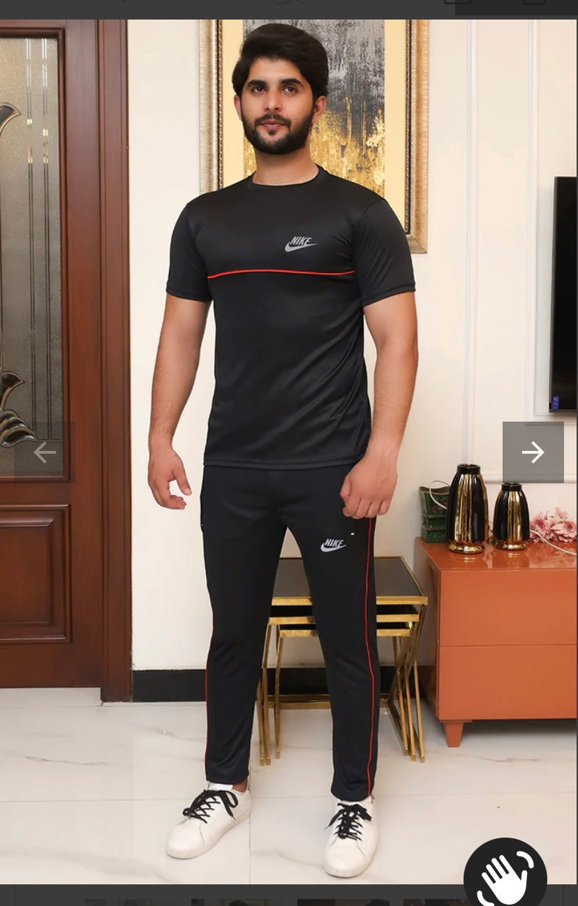 Mens NIKE BLACK-RED Dri fit Tracksuit suit