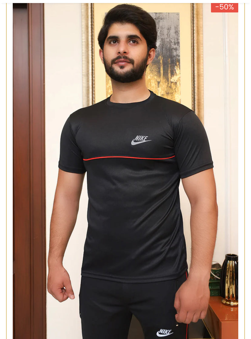 Mens NIKE BLACK-RED Dri fit Tracksuit suit