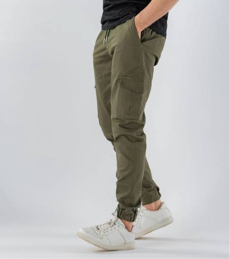 Mens 6 Pocket olive green Cargo trousers (Stretch cotton)