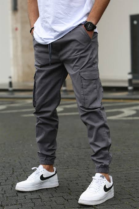 Mens 6 Pocket Grey Cargo trousers (Stretch cotton)