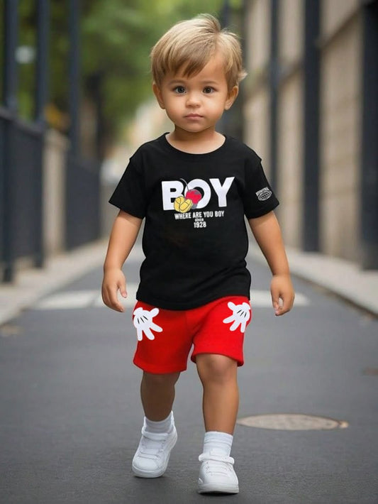 KIDS  Summer Tracksuit suit Boy Logo Black Red 09