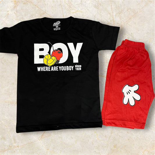 KIDS  Summer Tracksuit suit Boy Logo Black Red 09