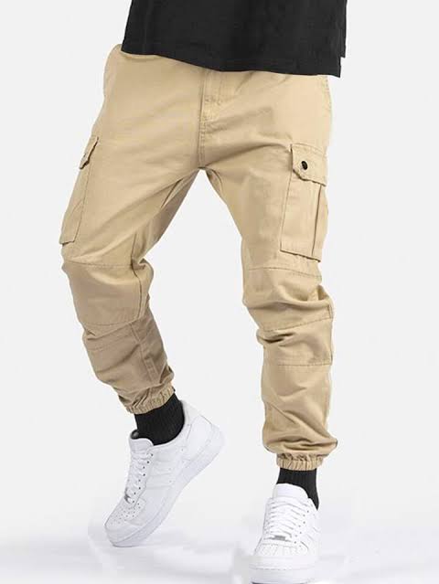 Mens 6 Pocket beige Cargo trousers (Stretch cotton)