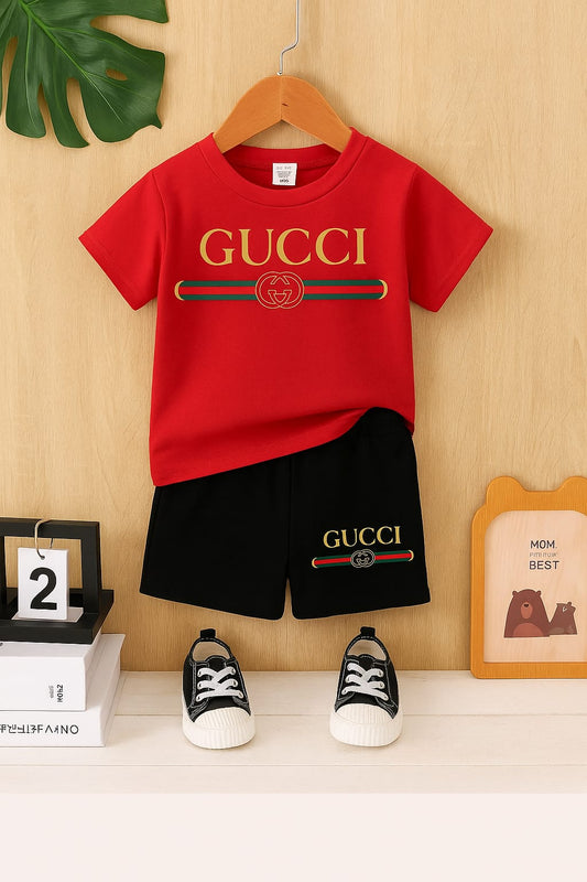 KIDS Summer Tracksuit suit GUCCI Logo Red Black 09