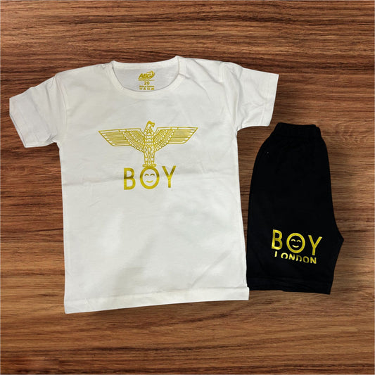 KIDS  Summer Tracksuit suit Boy Logo White Black 05