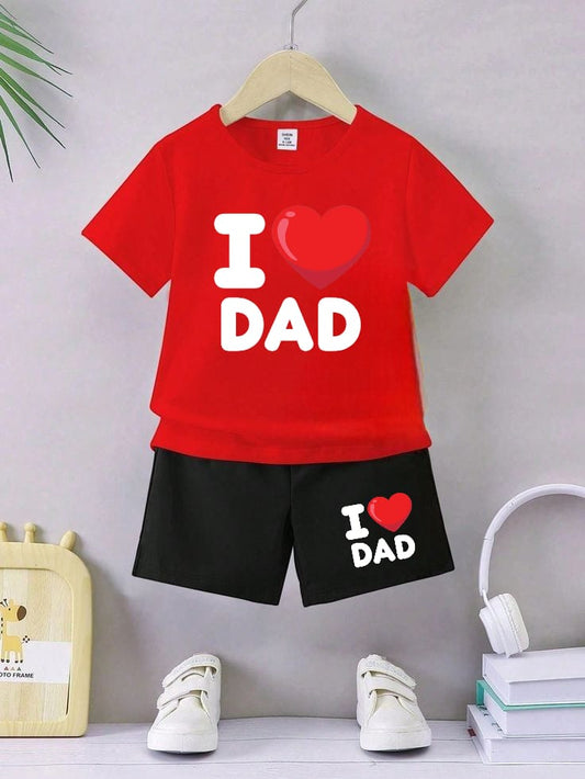 KIDS  Summer Tracksuit suit I love DaD Red Black 05