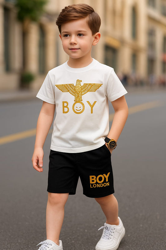 KIDS  Summer Tracksuit suit Boy Logo White Black 05