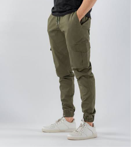 Mens 6 Pocket olive green Cargo trousers (Stretch cotton)