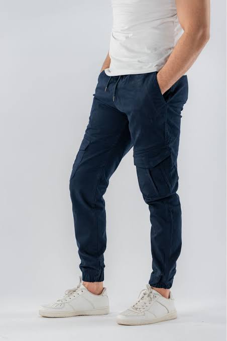 Mens 6 Pocket Blue Cargo trousers (Stretch cotton)