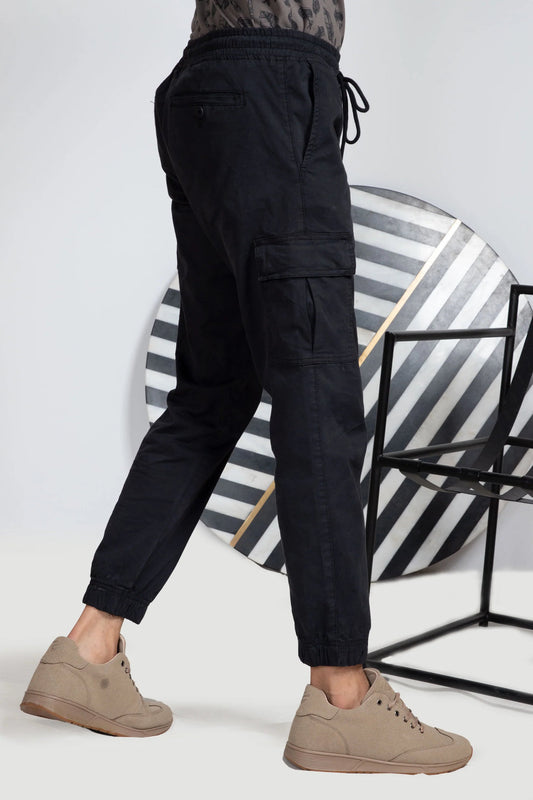 Mens 6 Pocket Black Cargo trousers (Stretch cotton)